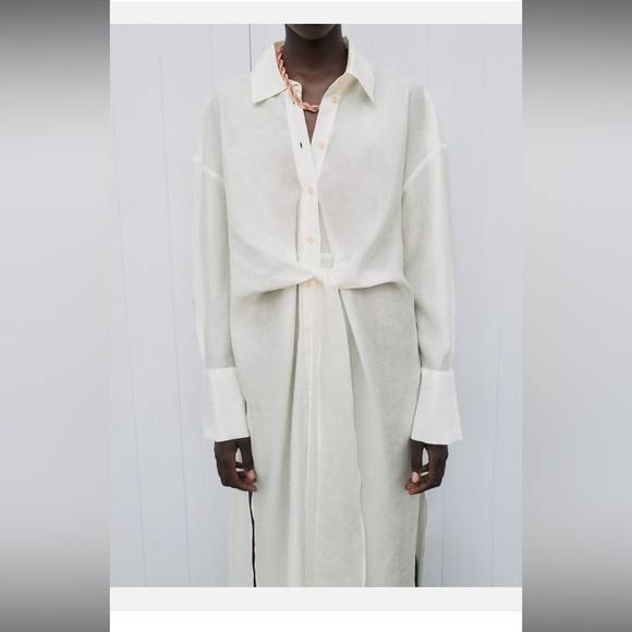 NWOT Zara Women Midi Tie Shirt Dress White 7385/328/251 Size XS - Picture 5 of 5